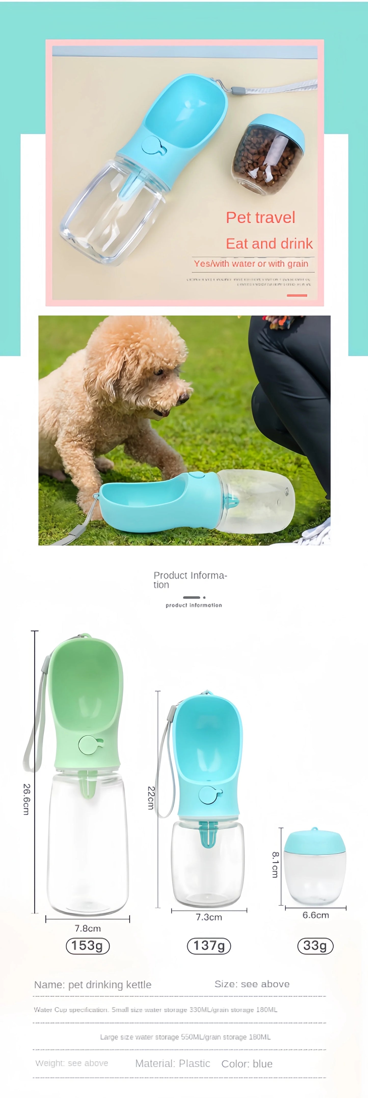 Portable Pet Food and Water Bottle